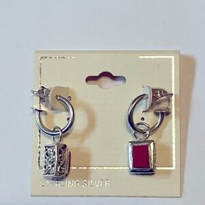 Sterling Silver Red Coral Reversible Dangle Huggie Earrings